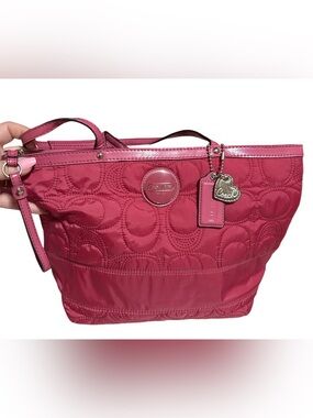 Coach Hot Pink Quilted Tote with Logo Charm